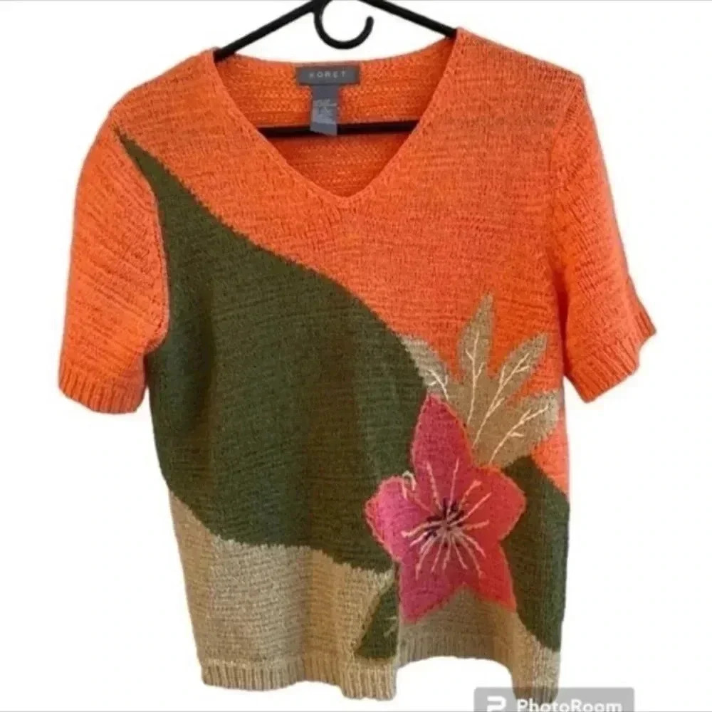 Koret Womens Vintage Orange Floral Knit Top